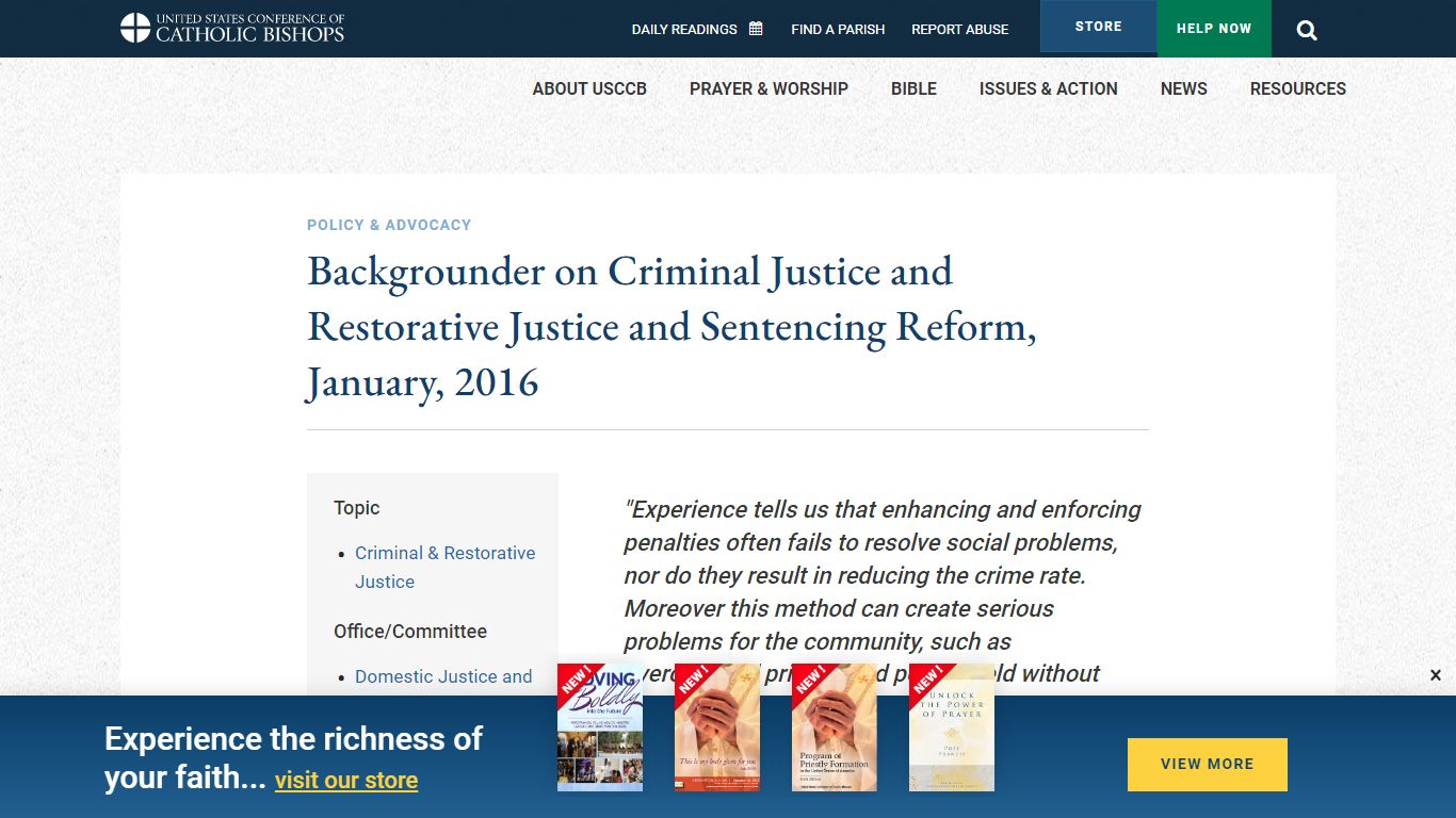 Backgrounder on Criminal Justice and Restorative Justice and ... - USCCB