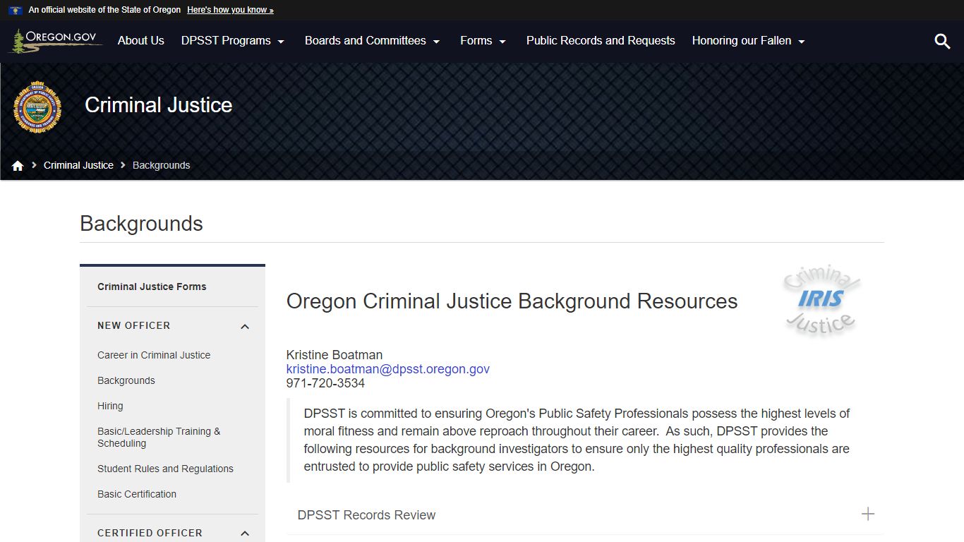 Department of Public Safety Standards & Training : Backgrounds ... - Oregon